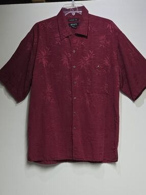 Bruno Short-Sleeve Button-Down Shirt 100% Washable Silk in Wine Palm Print